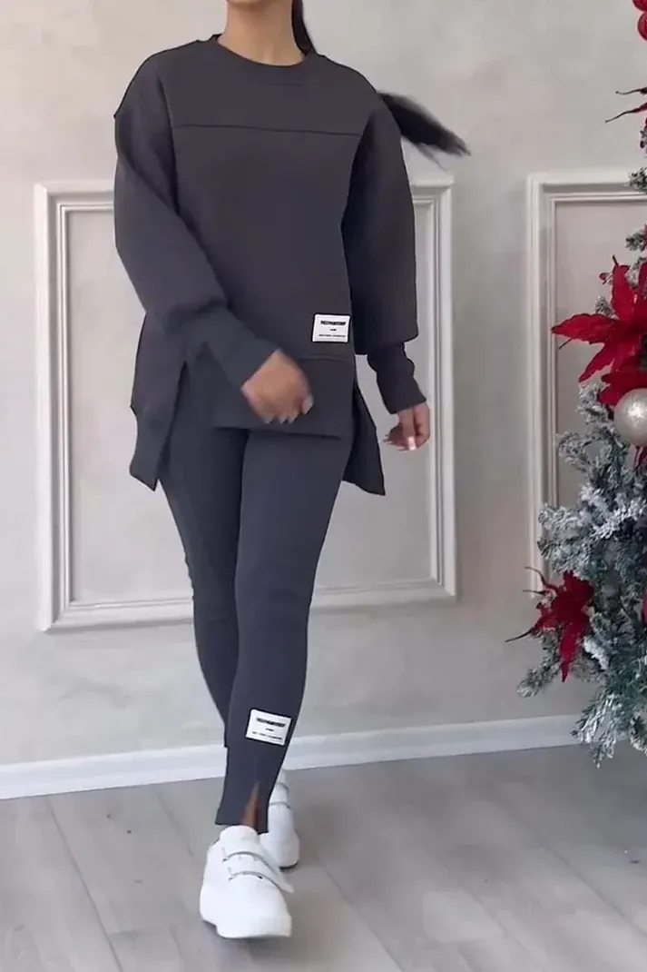 Women's split irregular hoodie two-piece set