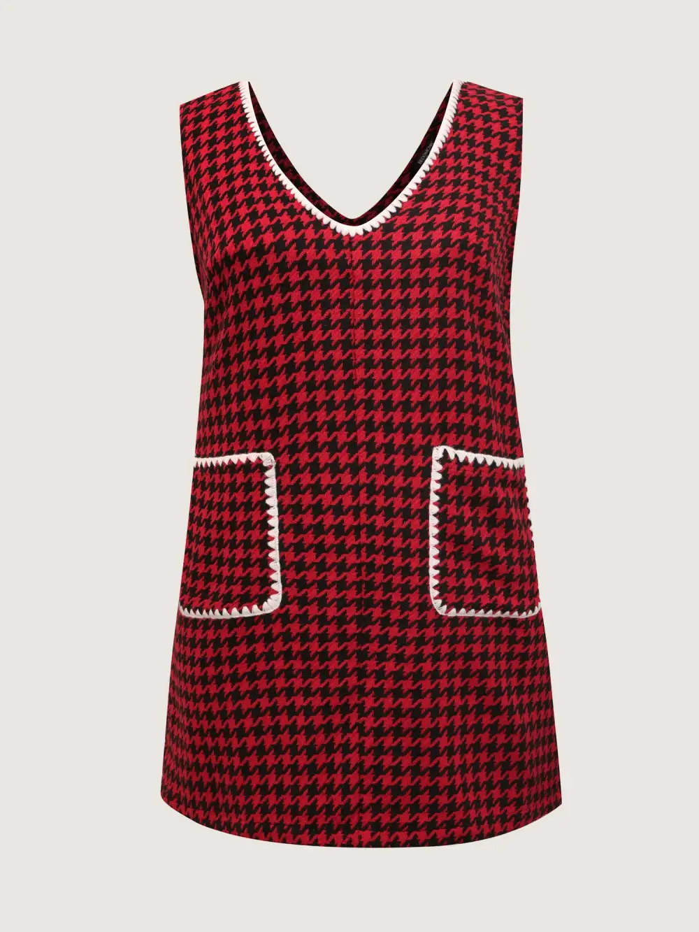 Houndstooth Embroidery Patch Pockets Dress