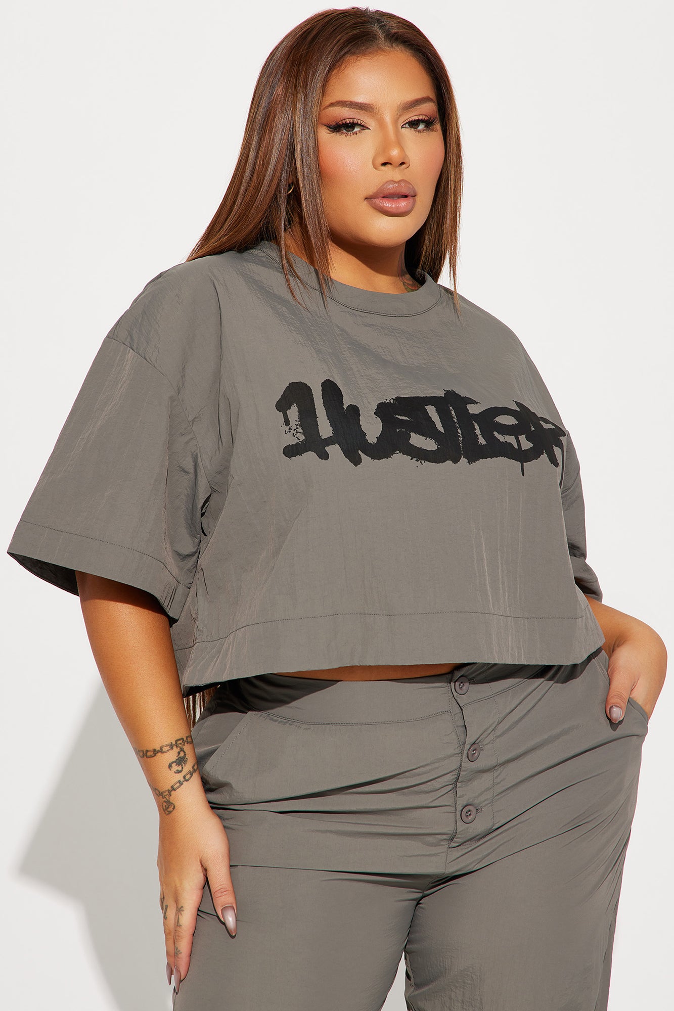 Time To Hustle Windbreaker Pant Set - Grey