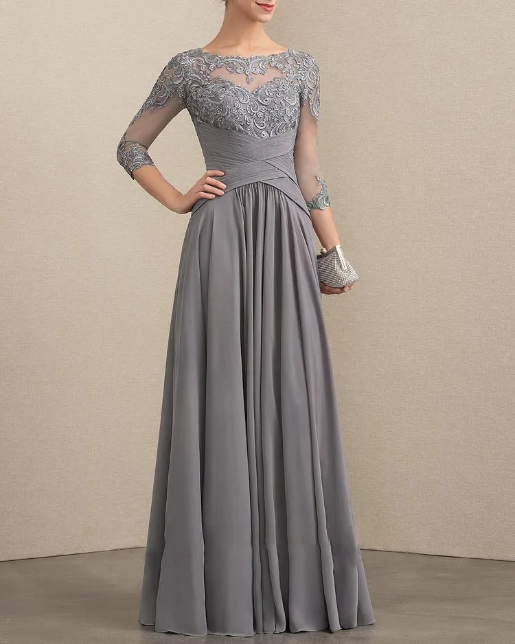 ELEGANT CHIFFON LACE EMBROIDERED DRESS