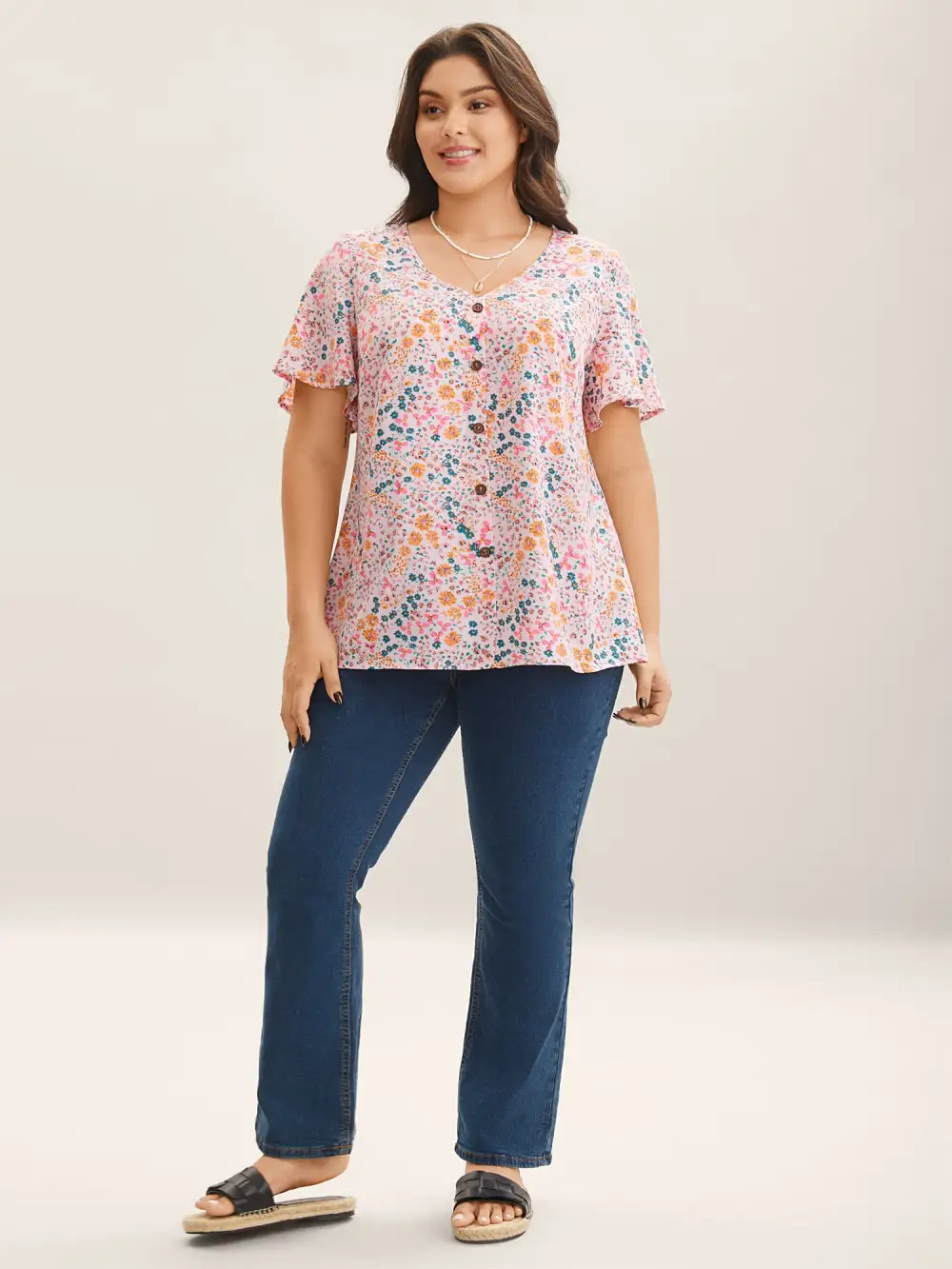 Floral Print V-Neck Flowy Blouse