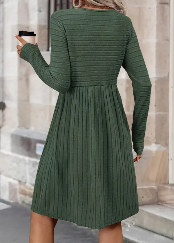 Sage Green Tummy Coverage Long Sleeve Round Neck Dress