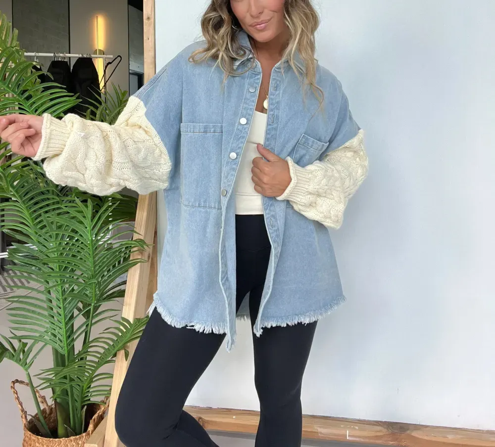 Fall Crush Sweater Sleeve Shacket Denim