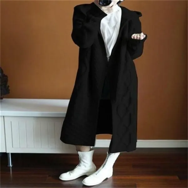 Oversized Solid Knit Hooded Cardigan