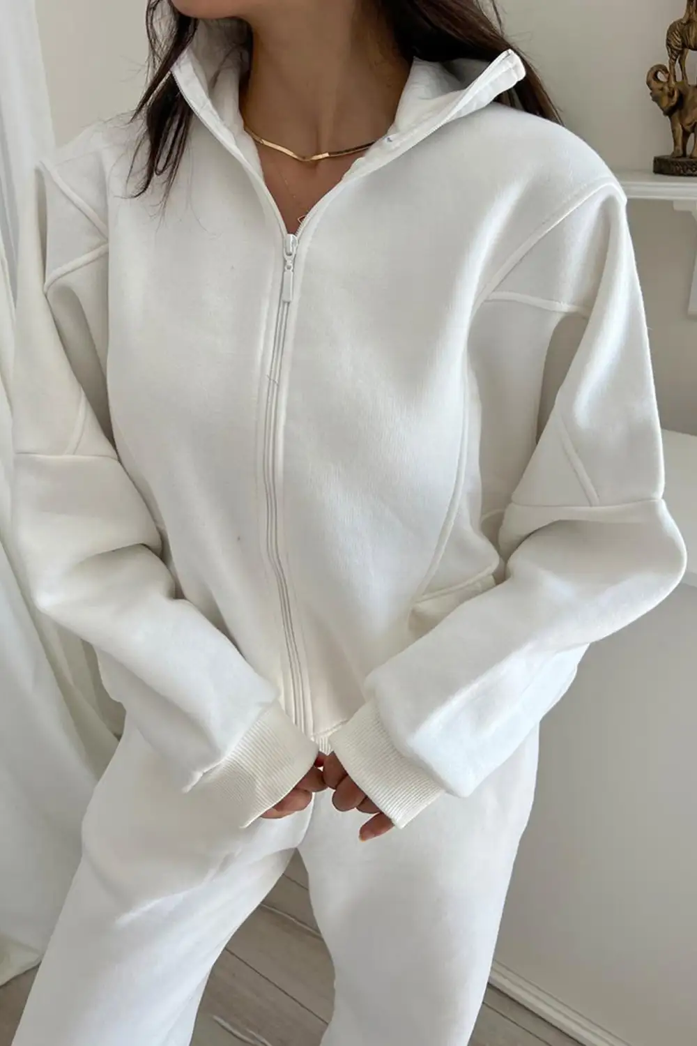 Stand Neck Fleece Hoodie Long Pants Suits