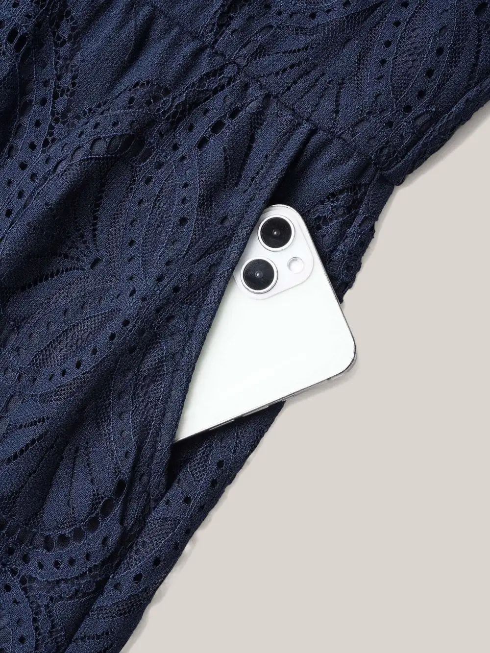 Lace Sleeve Stretchy Waist Pockets Romper