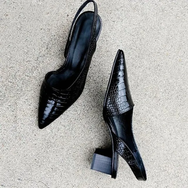 Women's Sandals Block Heel Sandals Plus Size Comfort Shoes Work Daily Chunky Heel Pointed Toe Elegant Minimalism Faux Leather Ankle Strap Snake Black Brown