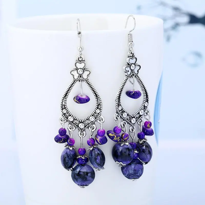 National Romantic Su Retro Long Carved Earrings