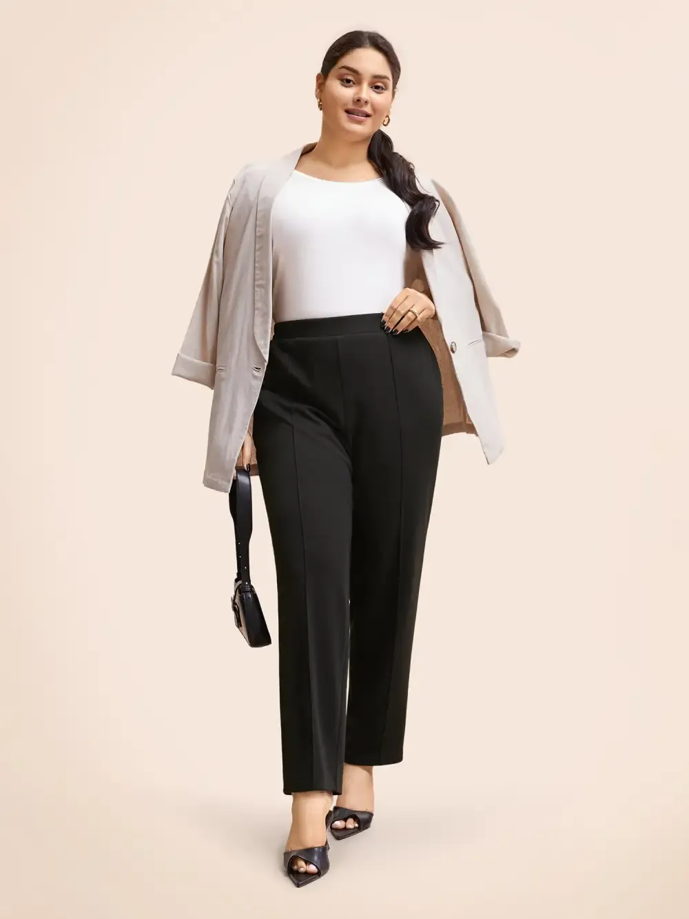 Solid Elastic Waist Pocket Leggings