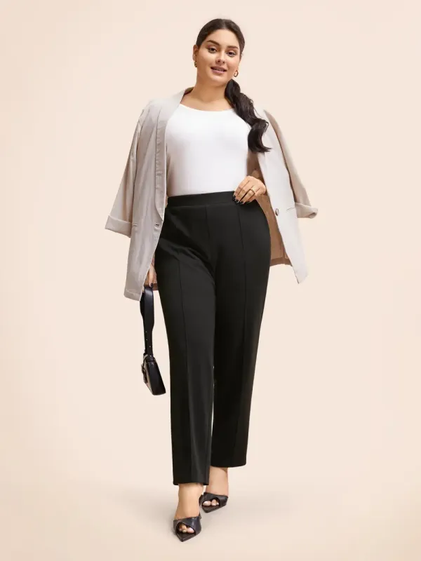 Solid Elastic Waist Pocket Leggings