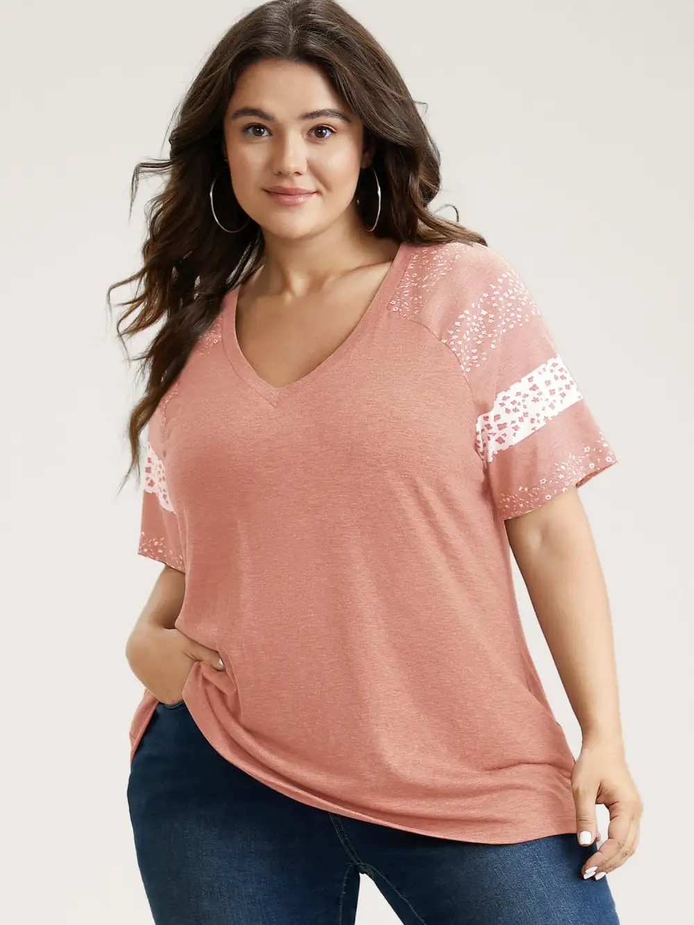 Ditsy Floral Colorblock Contrast Raglan Sleeve T-shirt