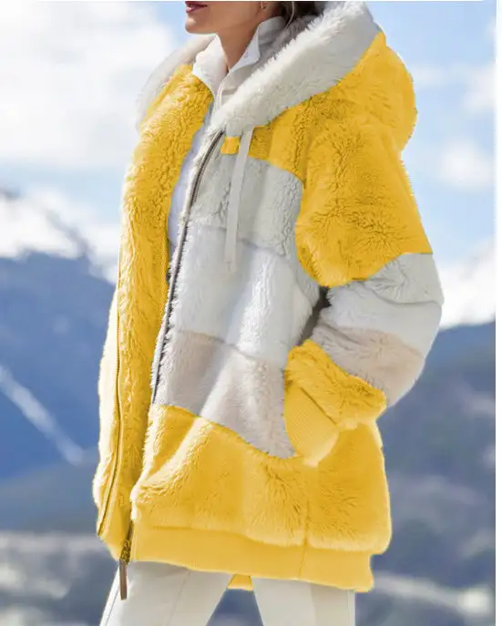 Contrasting Lamb Wool Padded Coat