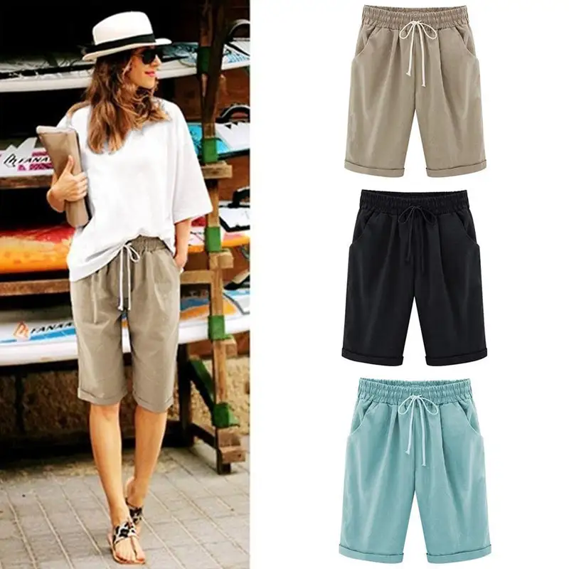 WOMEN'S FASHION ELASTIC WAISTBAND PLUS SIZE LOOSE SHORTS