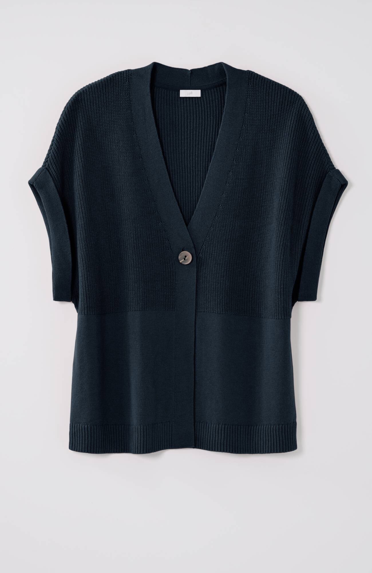 Ribbed-Detail Short-Sleeve Cardi