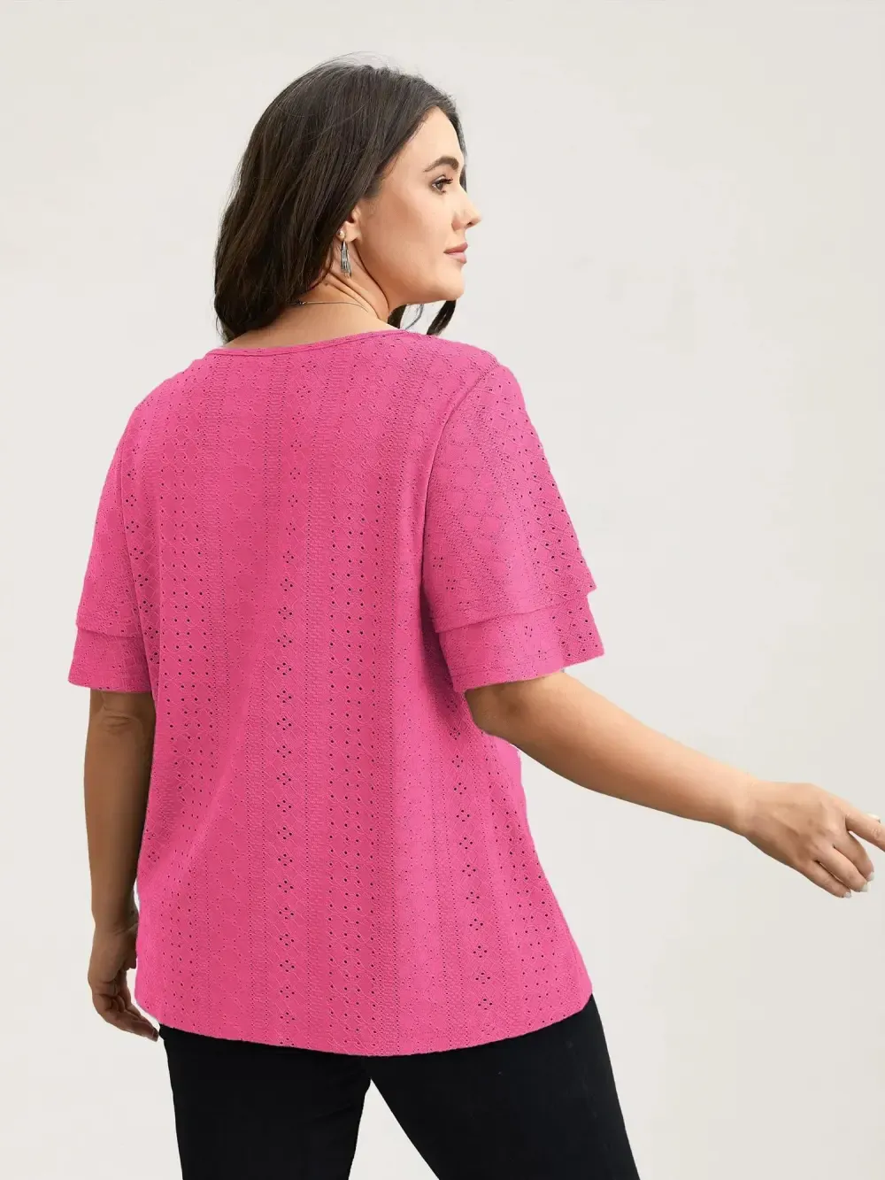 Jacquard Textured Lotus Leaf Sleeve Top