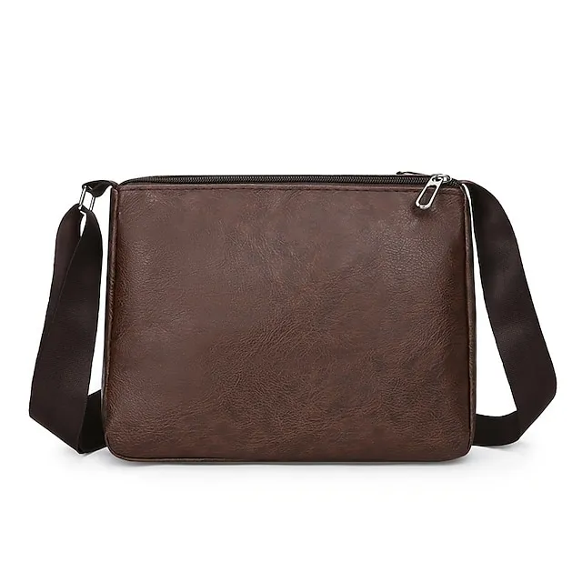 Men's Crossbody Bag Shoulder Bag Messenger Bag PU Leather Daily Holiday Zipper Adjustable Large Capacity Waterproof Solid Color Black Brown khaki