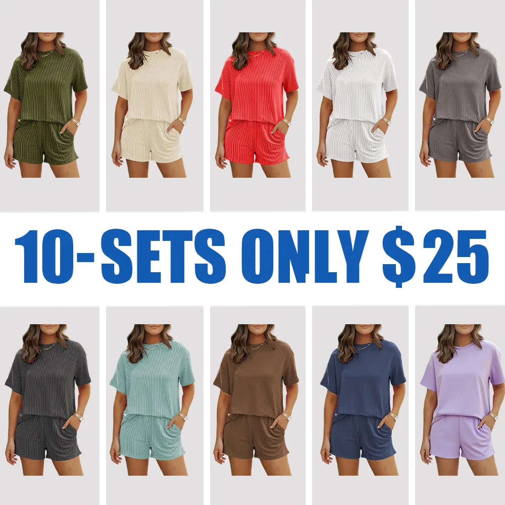 Women’s Twisted Ribbed Knit Shorts Set – Textured Pocket Tee & Elastic Waist Shorts, Casual Summer Outfit