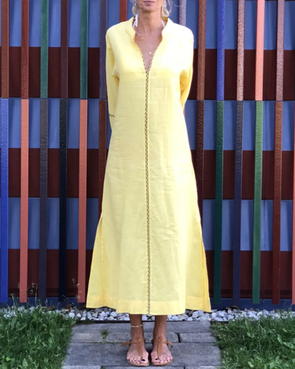 Resort-style panelled linen dress a307