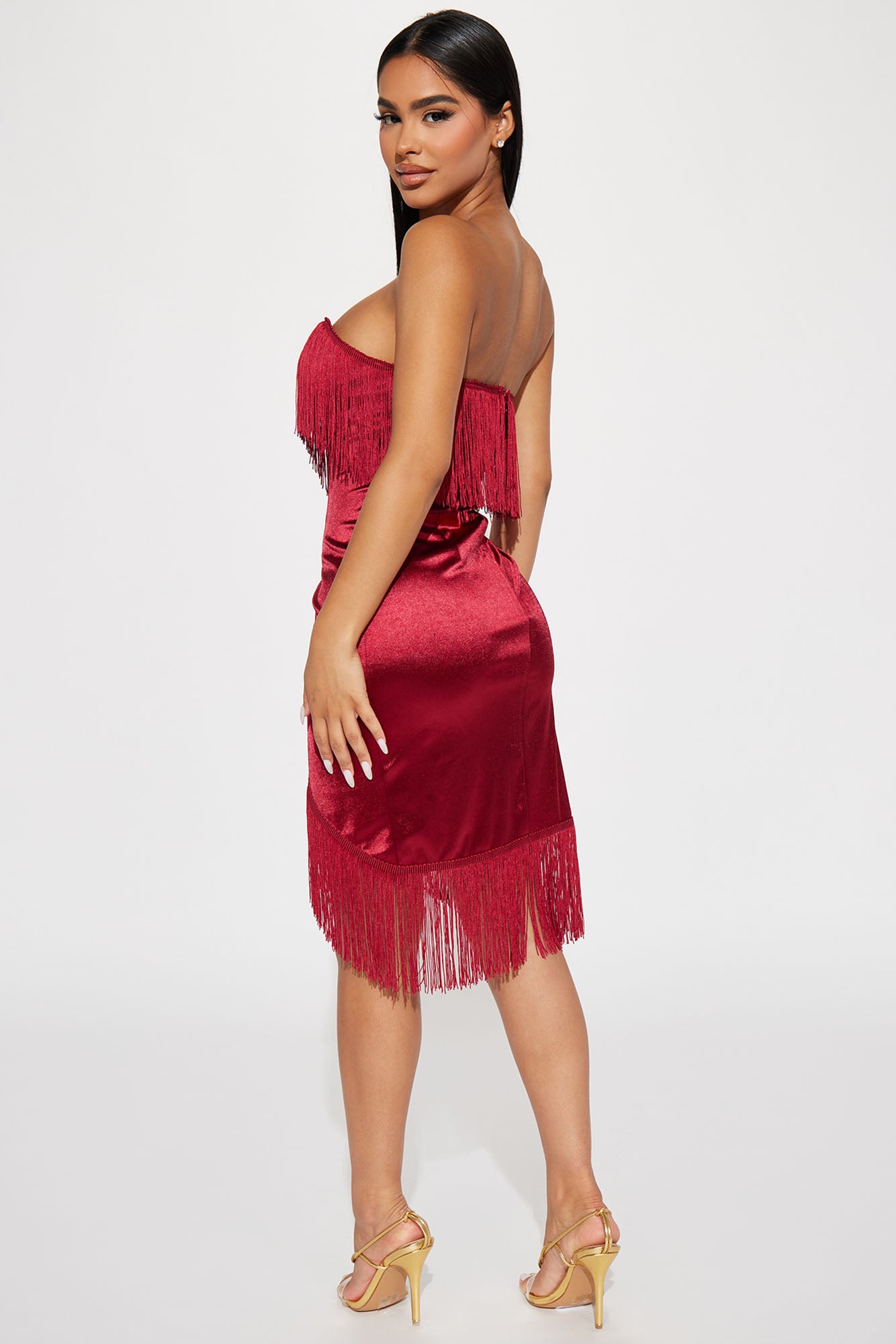 Fallyn Fringe Mini Dress - Wine