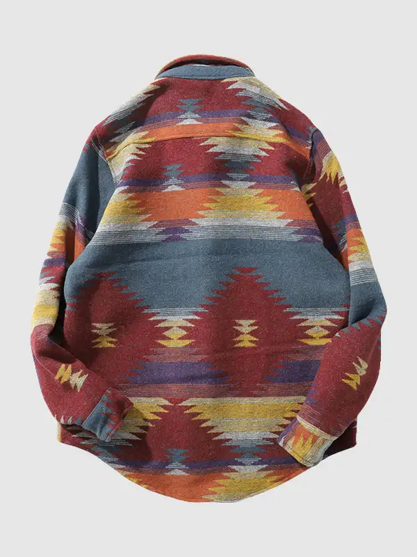 Men's retro ethnic style blend wool shirt jacket