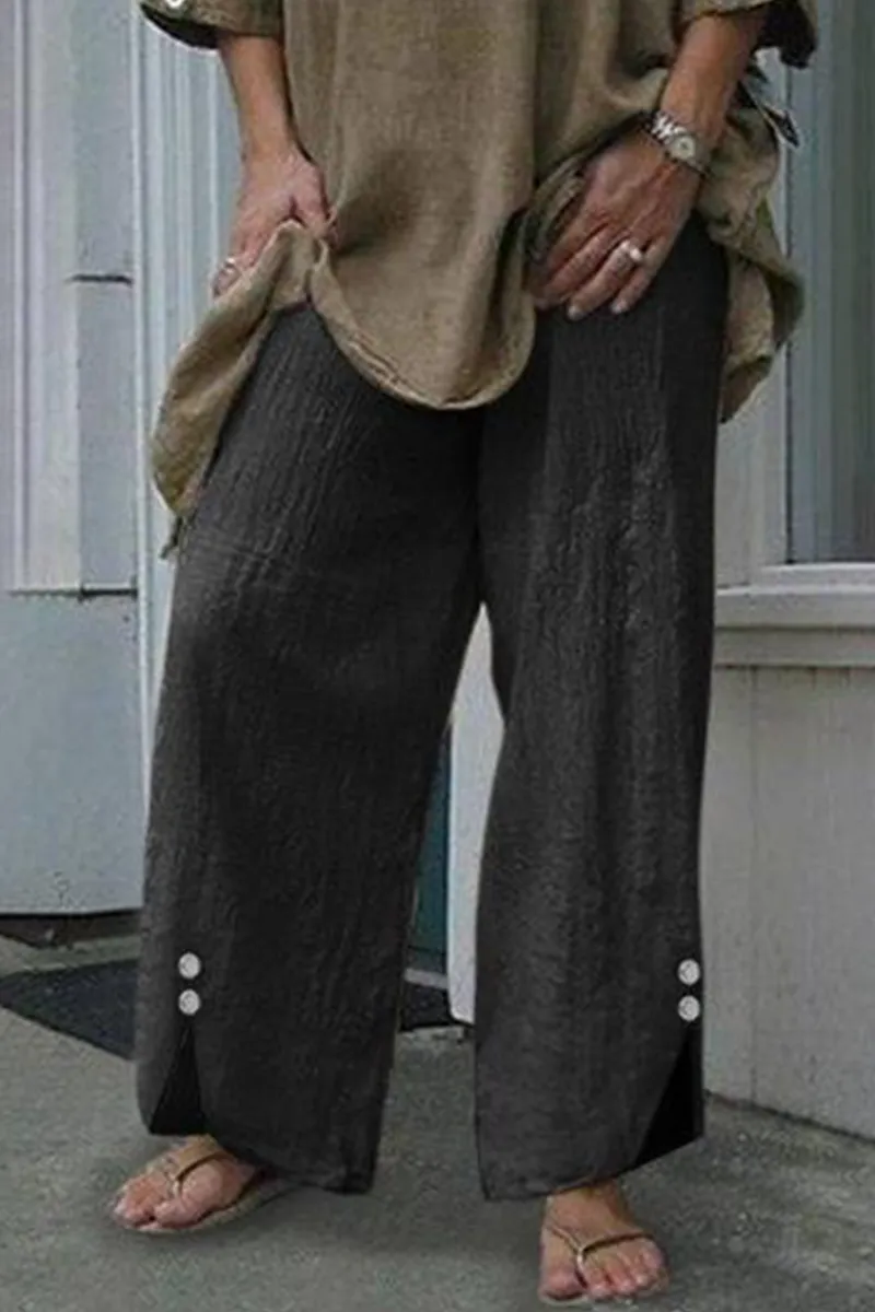 Casual Solid Split Joint Buttons Straight Wide Leg Solid Color Bottoms