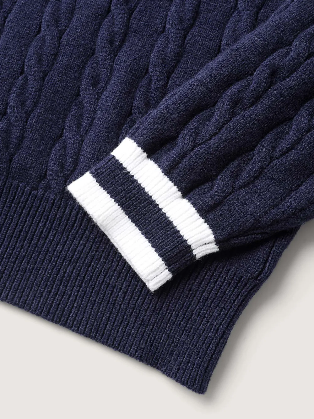 Supersoft Cable Knit Polo Collar Contrast Pullover