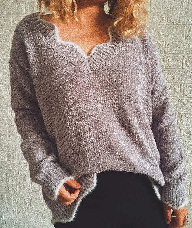 Wave Edge V-Neck Casual Sweater