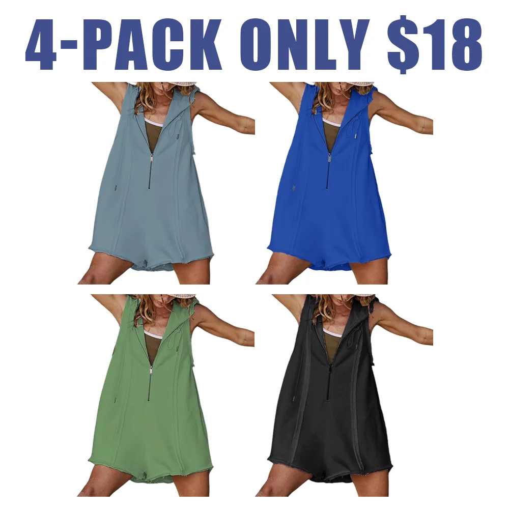 Women's Sleeveless Half-Zip Sports Jumpsuit with Hoodie – Casual & Fitness Wear