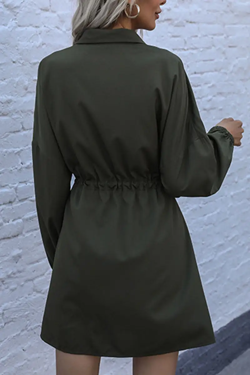 Fashion Street Solid Patchwork Turndown Collar A Line Dresses