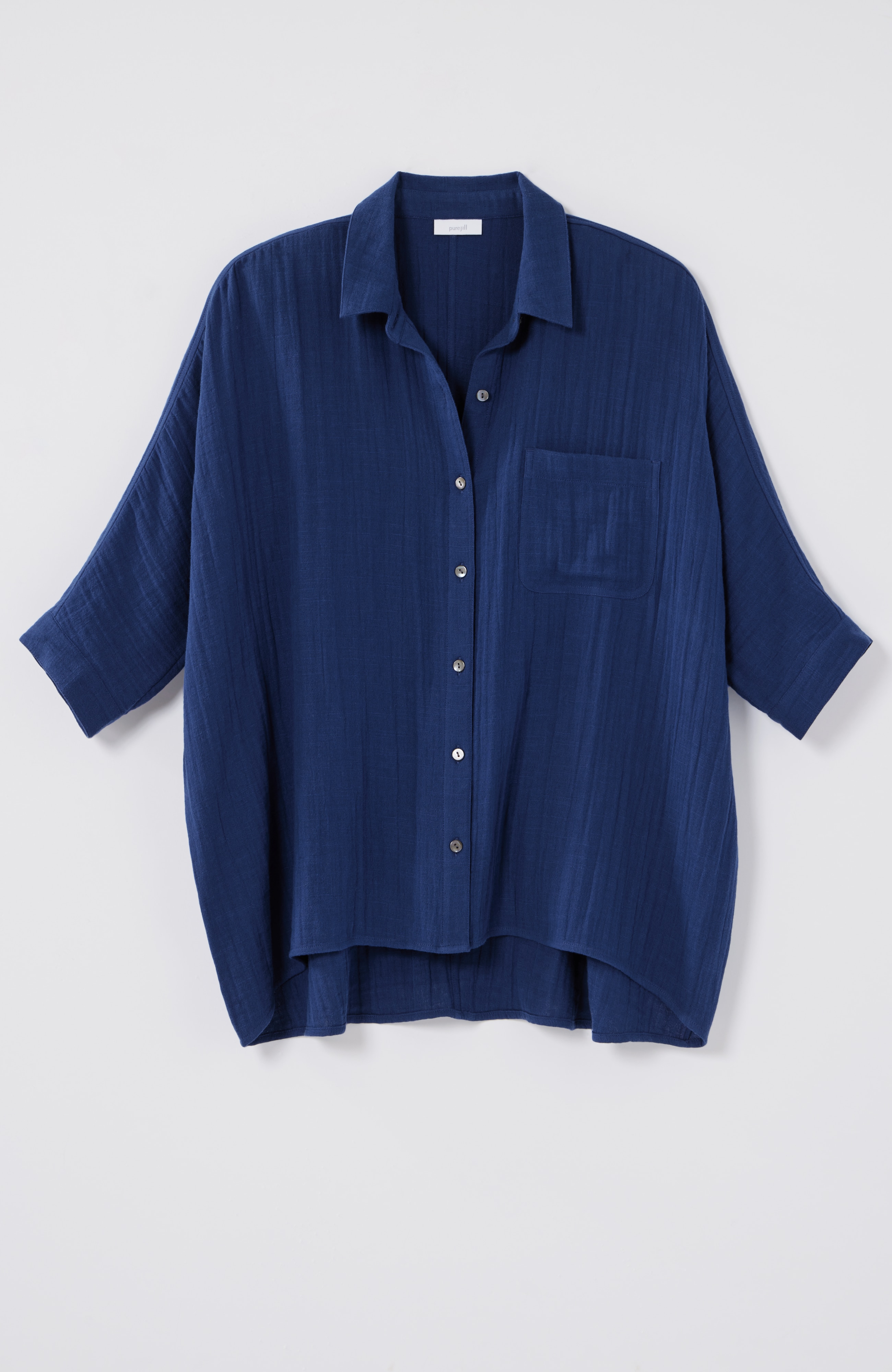 Pure Jill Relaxed Gauze Button-Front Top