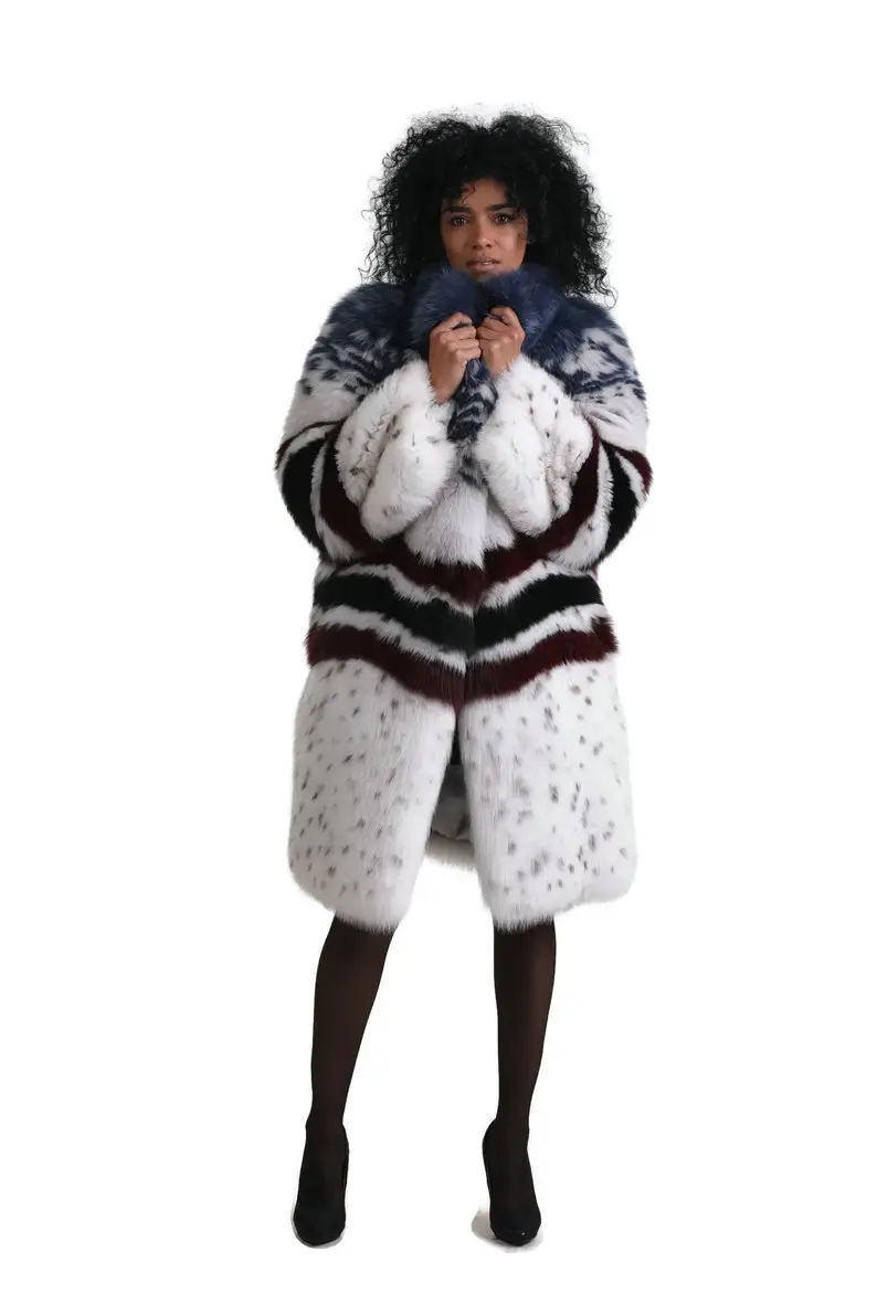 Multicolored  Fox Fur coat