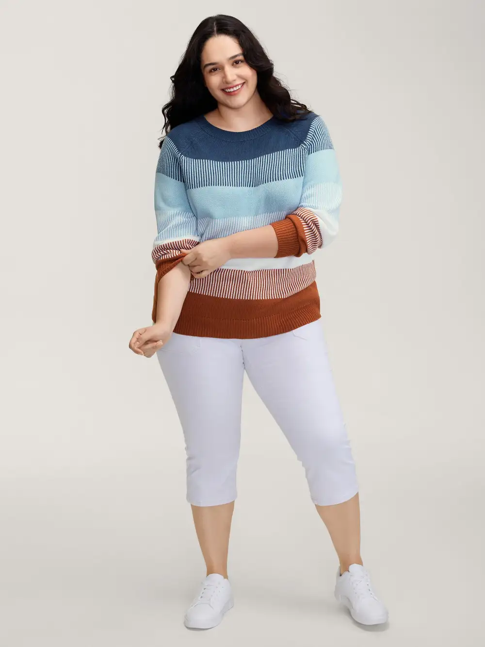 Color Stripes Textured Pullover