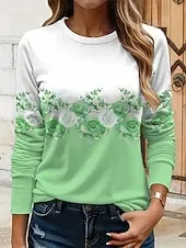 Women's T shirt Crew Neck Long Sleeve Tunic Floral Graphic Plants Vintage Stylish Classic  Round Neck Regular Tops Daily Print Yellow Pink Blue Purple Green Fall