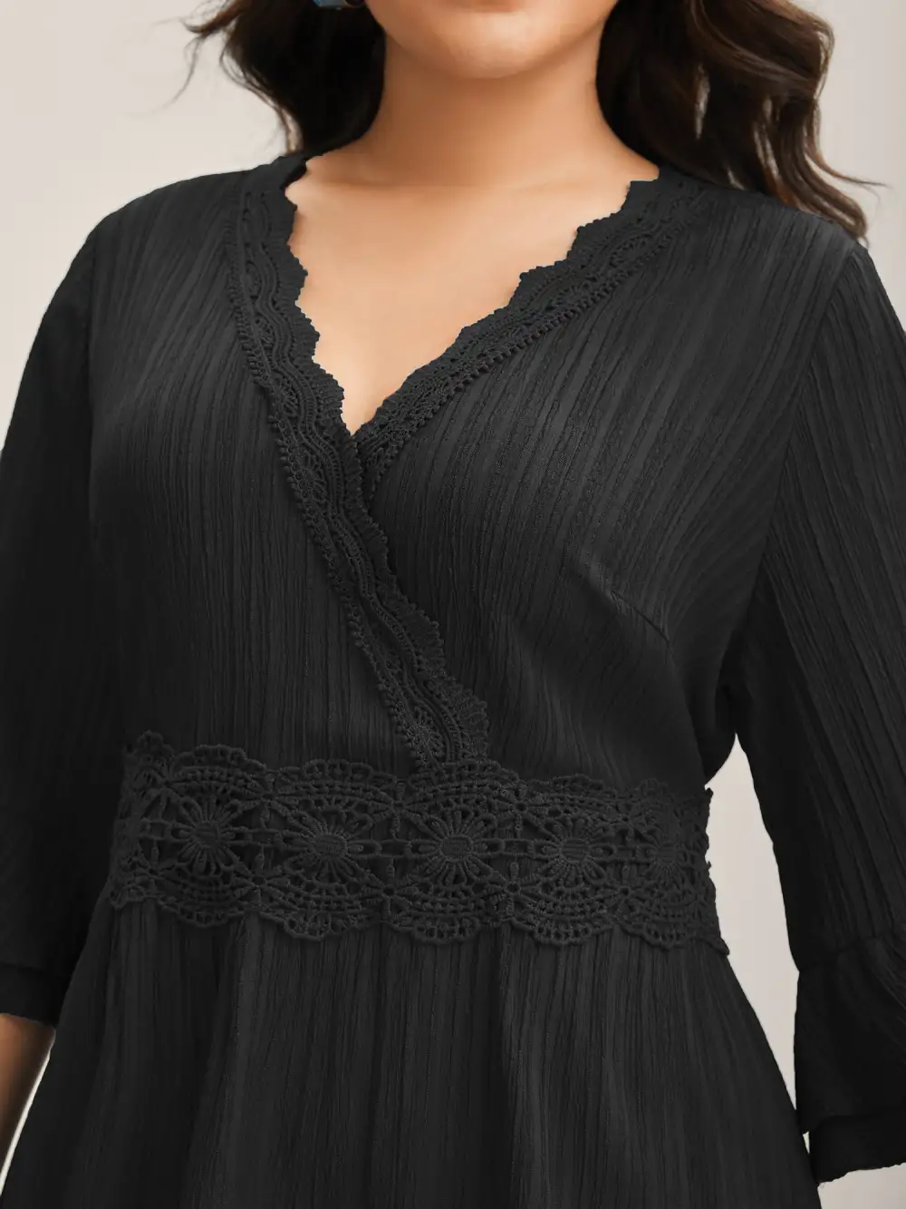 Scalloped Lace Surplice Ruffled Midi Dress