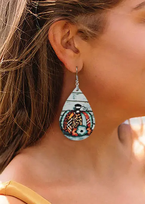 Pumpkin Leopard PU Leather Earrings
