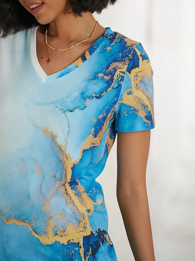 Women's T shirt Tee Graphic Abstract Print Daily Weekend Basic Neon & Bright Short Sleeve V Neck Yellow