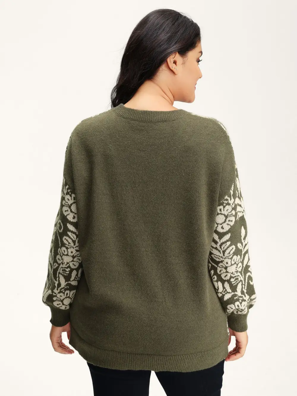 Retro Floral Jacquard Lantern Sleeve Cardigan