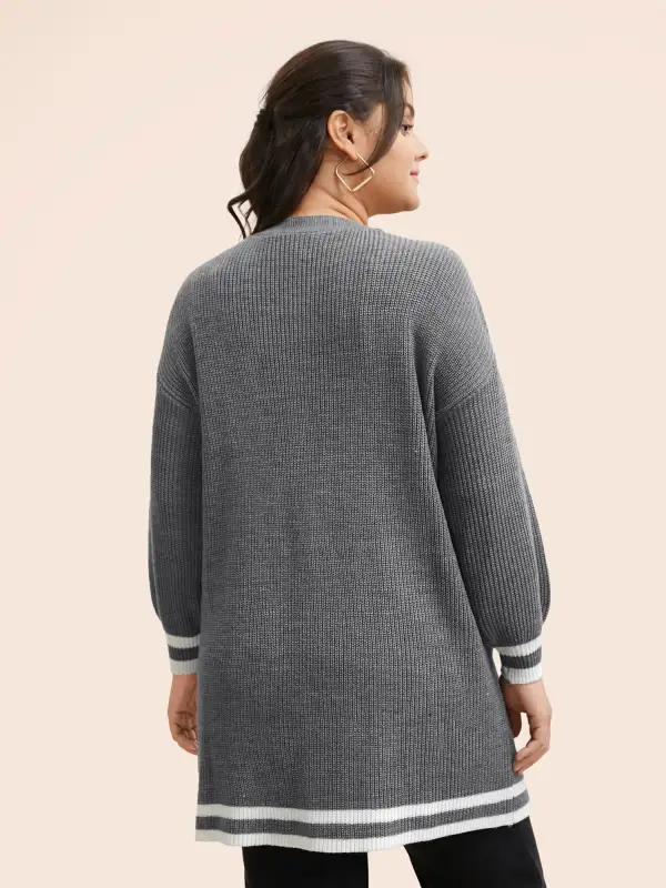 Texture Striped Patchwork Patched Pocket Cardigan