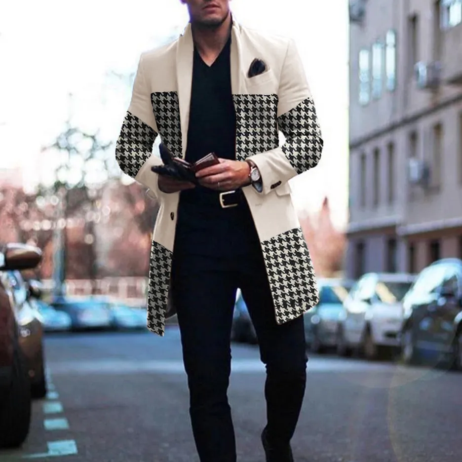 Mens Off-white Patchwork Houndstooth Coat