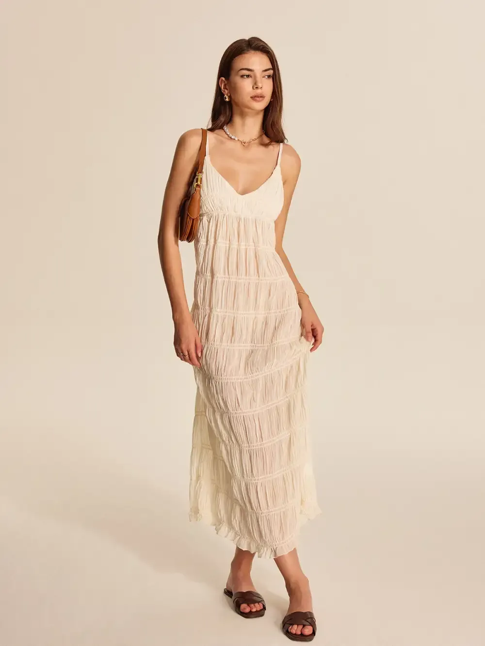 Semi-Sheer Strappy Pleated Dress