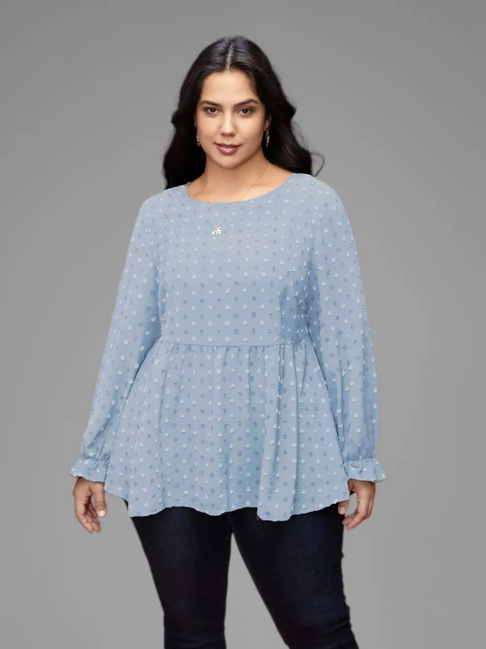 Textured Dot Elastic Cuffs A-line Blouse