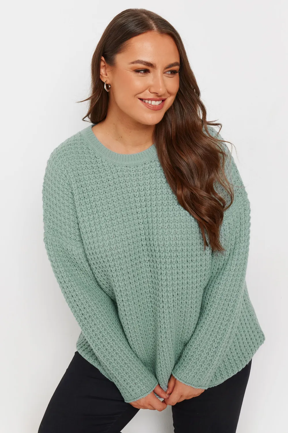 YOURS Curve Stone Brown Waffle Knit Jumper