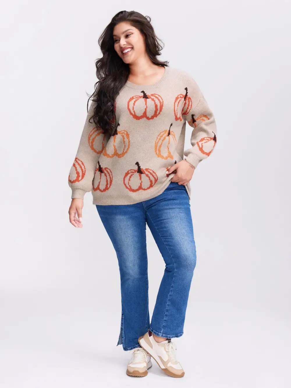 Pumpkin Patch Print Drop Shoulder Pullover