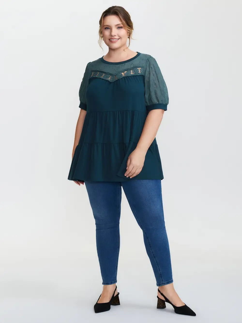 Embroidered Tiered Floral Lace T-Shirt