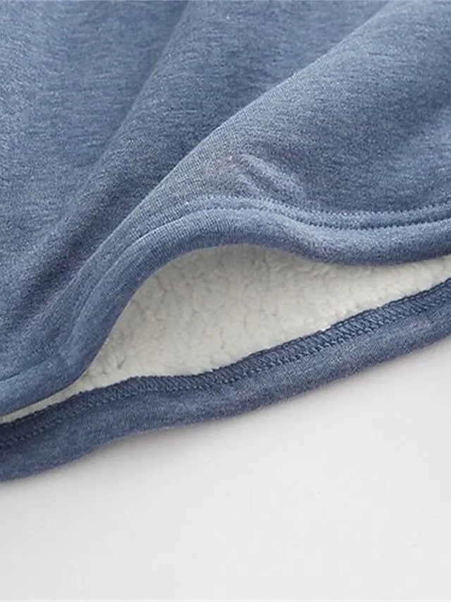Women's Fleece Lounge Top Pure Color Warm Fashion Casual Home Street Daily Cotton Warm Crew Neck Long Sleeve Pullover Winter Denim Blue Melon red