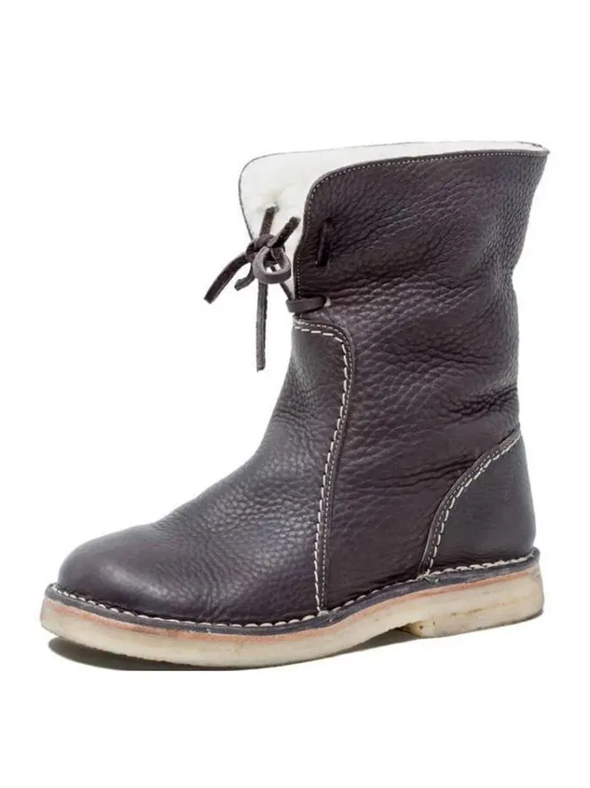 Women Casual PU Boots Full Waterproof Insulated Low Heel Winter Boots