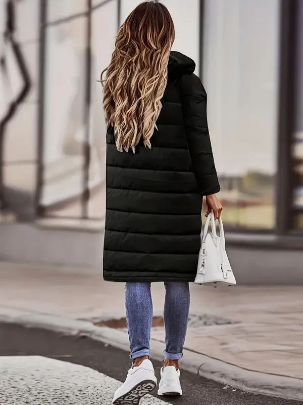 Chic & Cozy Women's Hooded Winter Coat - Warm, Durable, Button-Up Casual Outwear in Solid Color