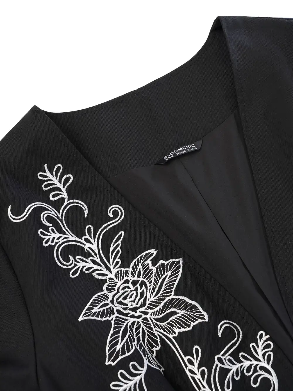 Floral Embroidered Hook Buckle Pocket Blazer