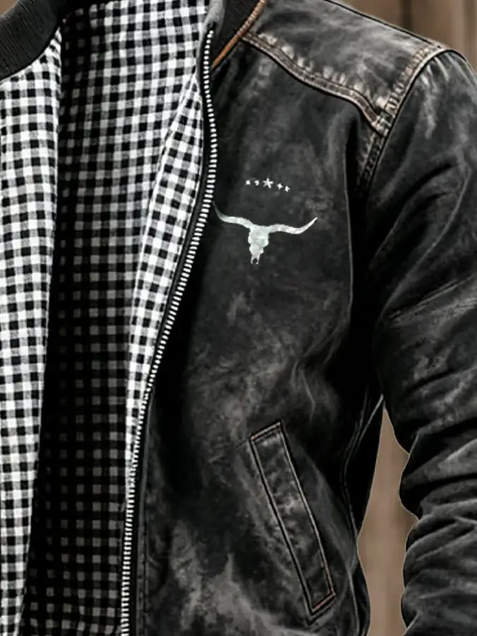 Men's Vintage Suede and Plaid Lining Multi-Pocket Outdoor Jacket