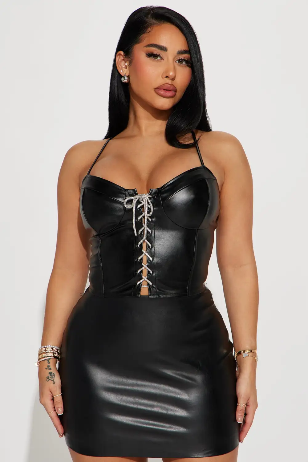 Came To Party Faux Leather Top - Black